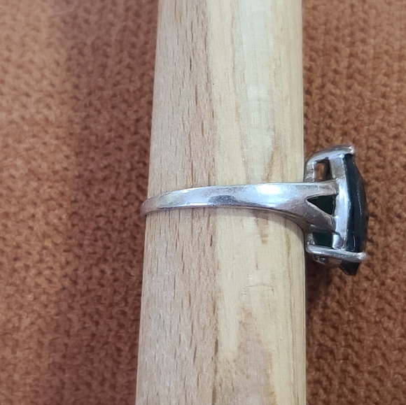 Emerald Green Teardrop Solitaire Ring, Sterling Silver Setting - Picture 6 of 11